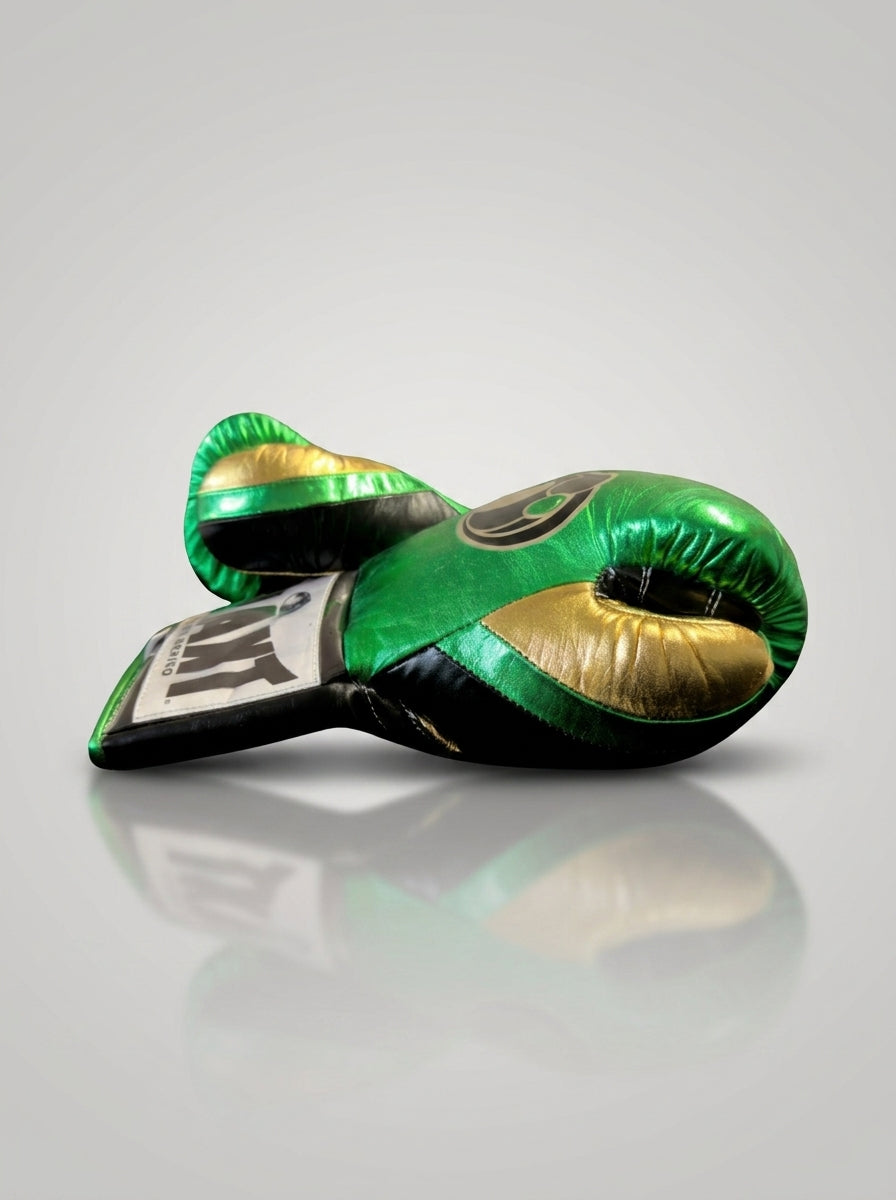 Grant Lace-Up Pro Boxing Gloves – Metallic Green/Gold/Black