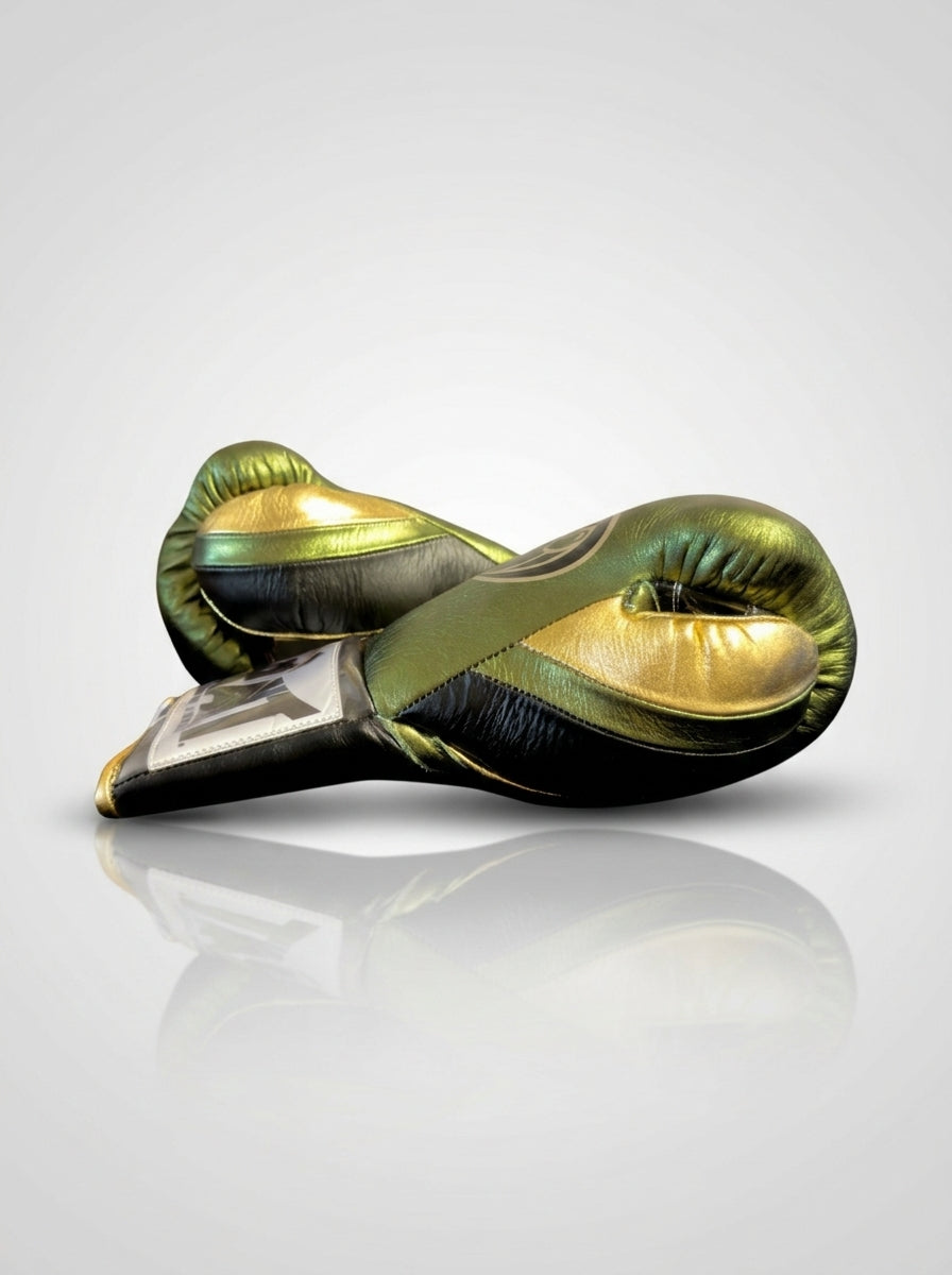 Grant Lace-Up Pro Boxing Gloves – Metallic Olive/Gold