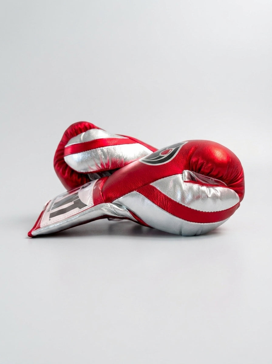 Grant Lace-Up Pro Boxing Gloves – Metallic Red/Silver
