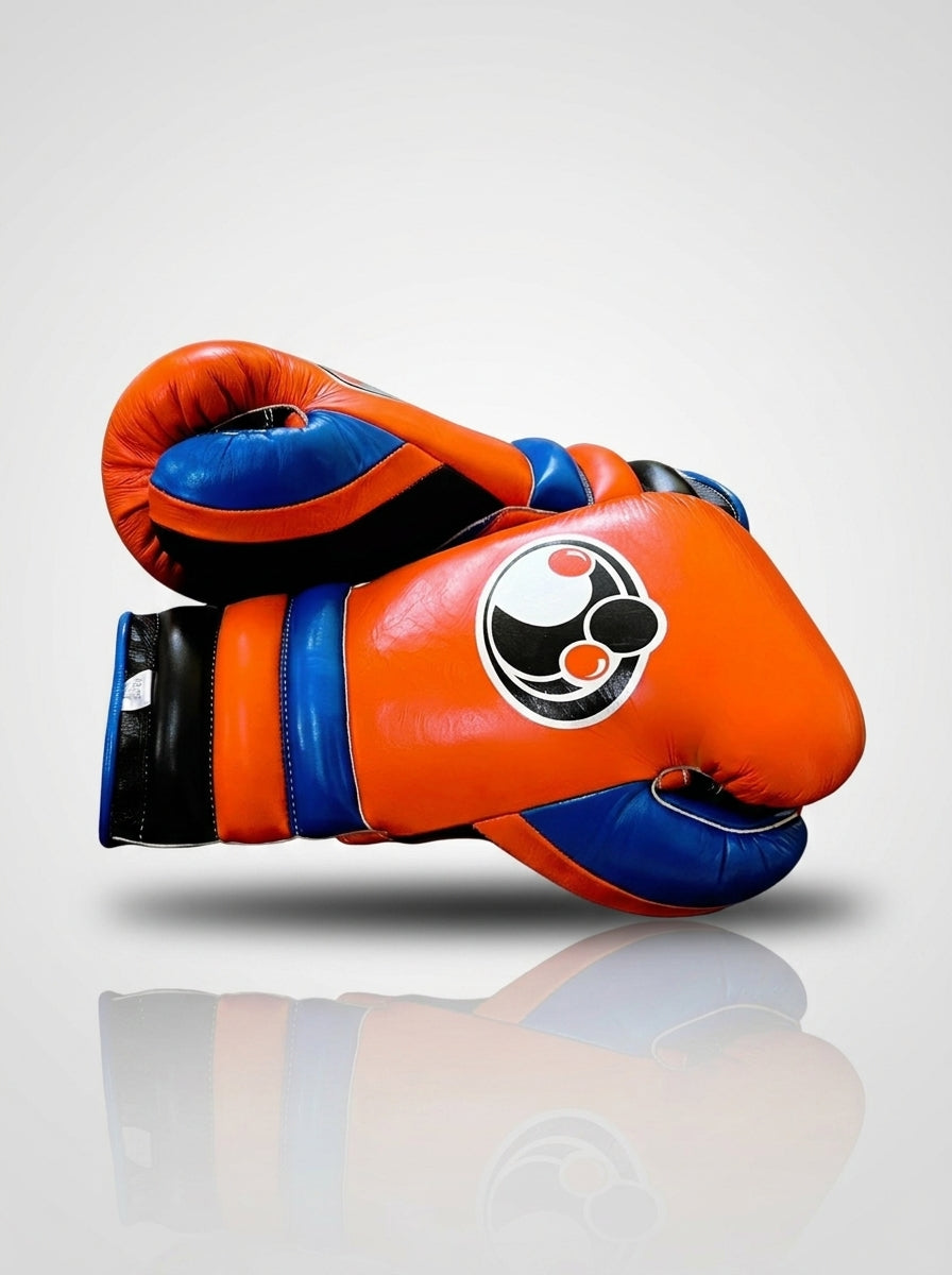 Grant Lace-Up Pro Boxing Gloves – Orange/Blue/Black