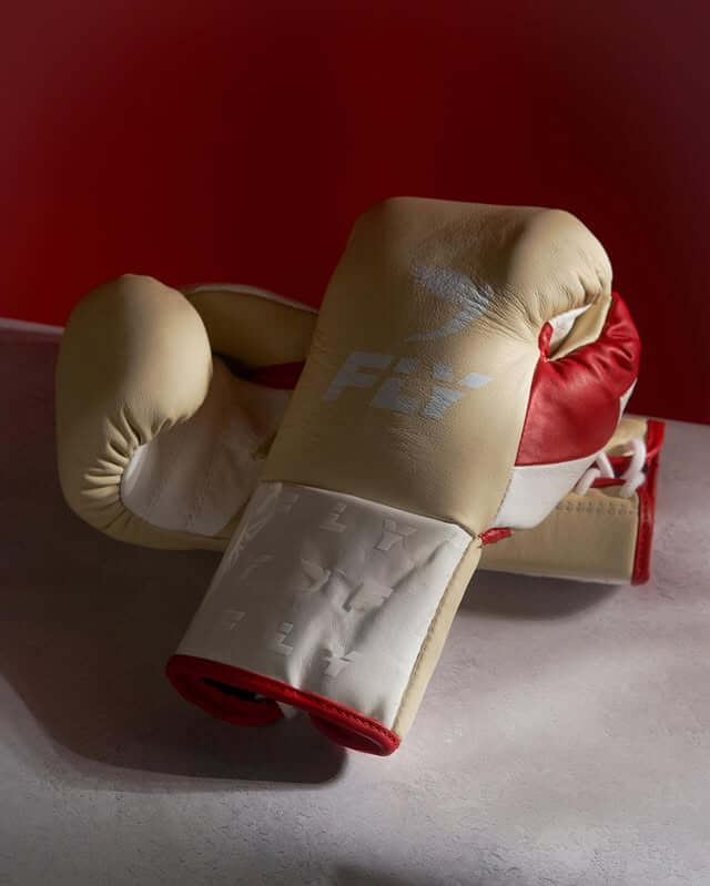 Fly Boxing Gloves Beige/Red/White Leather