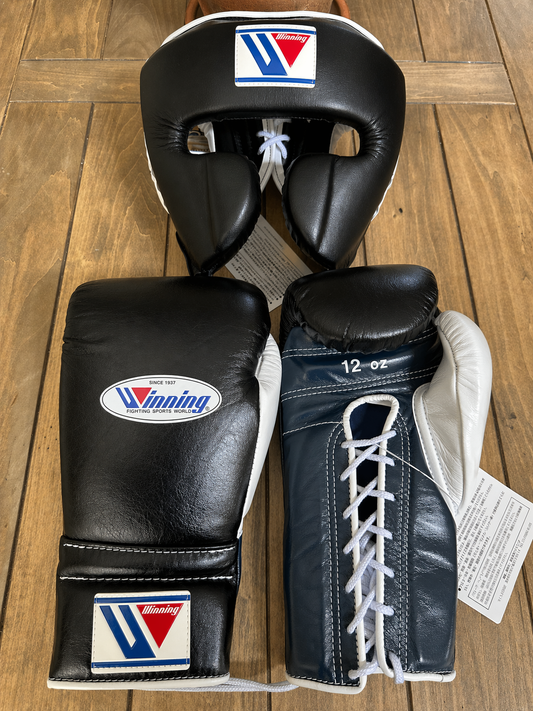 Winning Boxing Gloves Set Black/Blue/White Complete Set