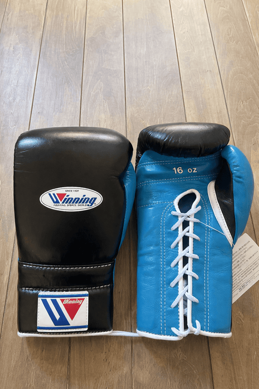Winning Boxing Gloves Black/Blue Leather