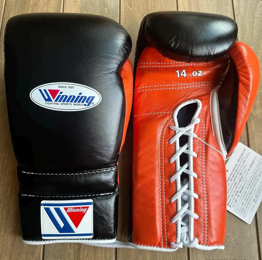Winning Boxing Gloves Black/Orange Lace-Up
