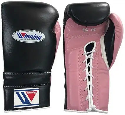 Winning Boxing Gloves Black/Pink Lace-Up