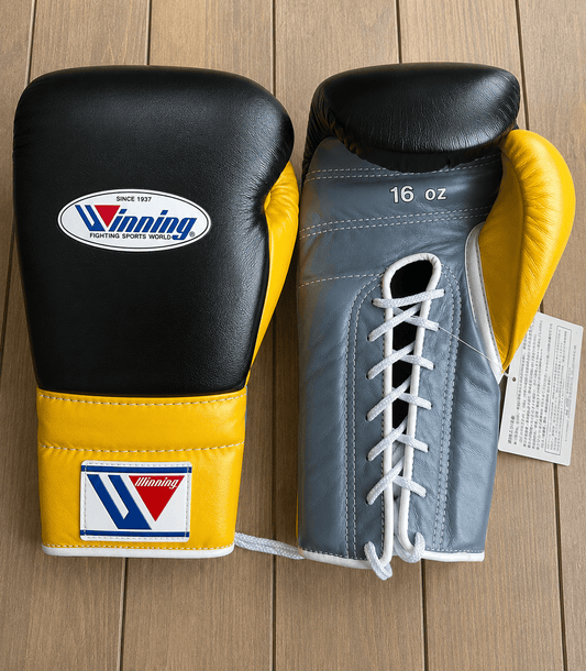 Winning Boxing Gloves Black/Grey/Yellow Competition