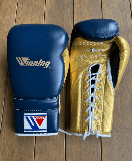 Winning Boxing Gloves Dark-Blue/Gold Lace-Up 16oz