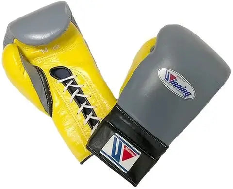 Winning Boxing Gloves Grey/Black/Yellow Leather