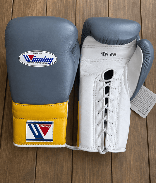 Winning Boxing Gloves Grey/White/Yellow Sparring