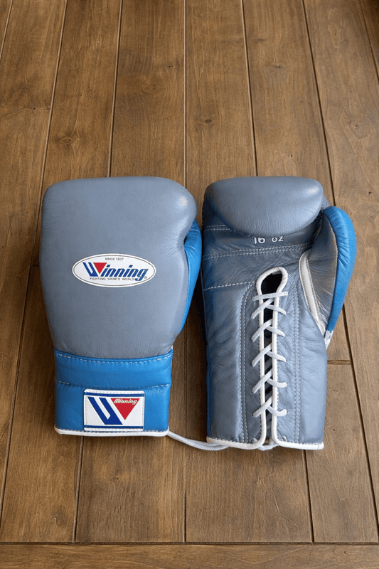 Winning Boxing Gloves Grey/Blue Lace-Up