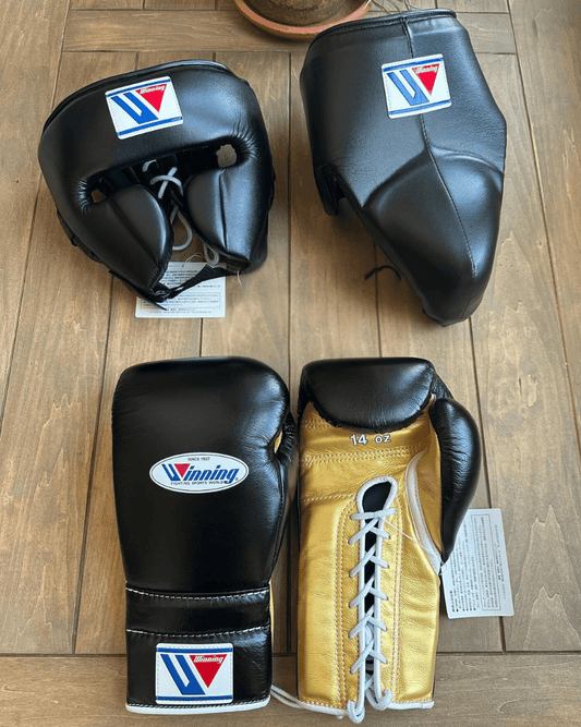 Winning Boxing Gloves Set Black/Gold Premium Leather