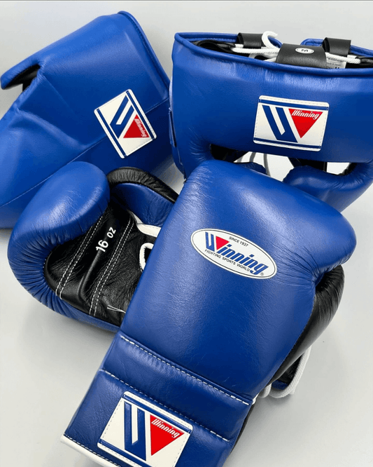 Winning Boxing Gloves Set Blue/Black Lace-Up Gloves