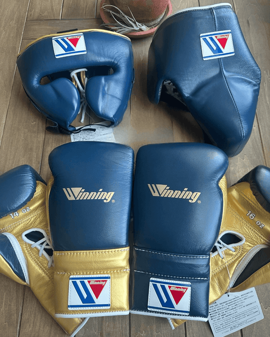 Winning Boxing Gloves Set Dark-Blue/Gold Premium Leather