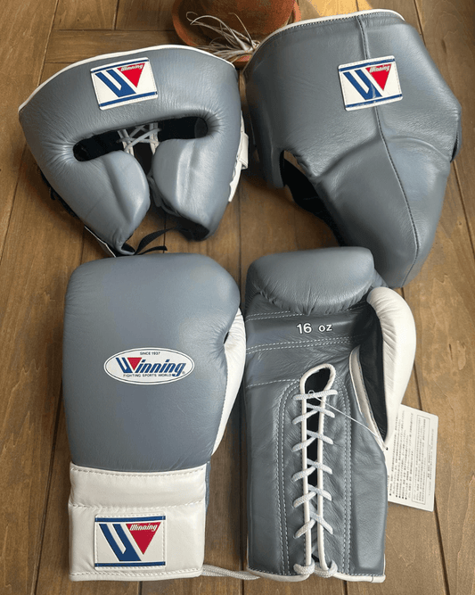 Winning Boxing Gloves Set Grey/White Protective Gear
