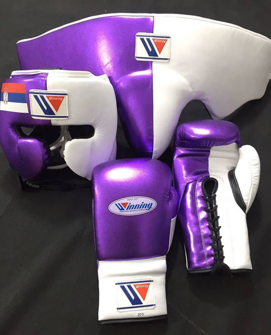 Winning Boxing Gloves Set White/Purple Protective Gear