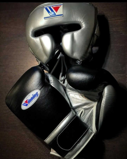 Winning Boxing Gloves Set Silver/Black Sparring Set