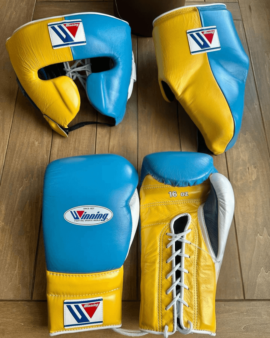 Winning Boxing Gloves Set Yellow/Blue Customizable