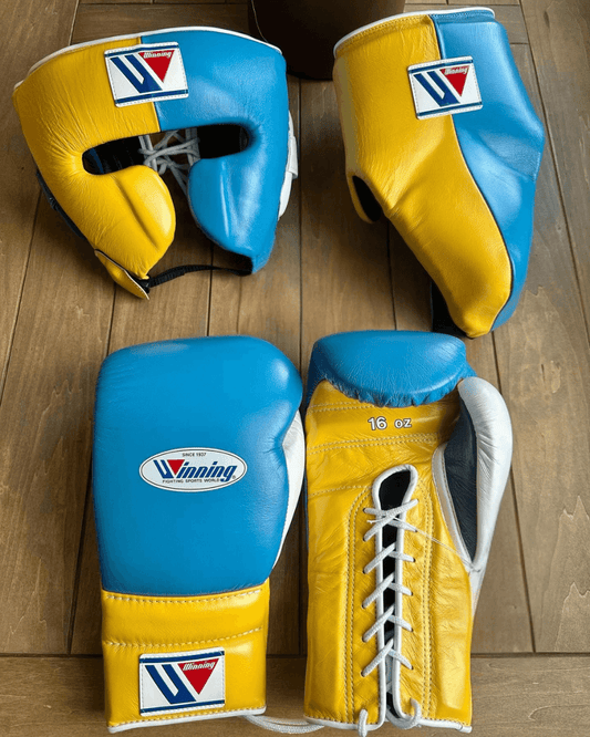 Winning Boxing Gloves Set Yellow/Blue Customizable