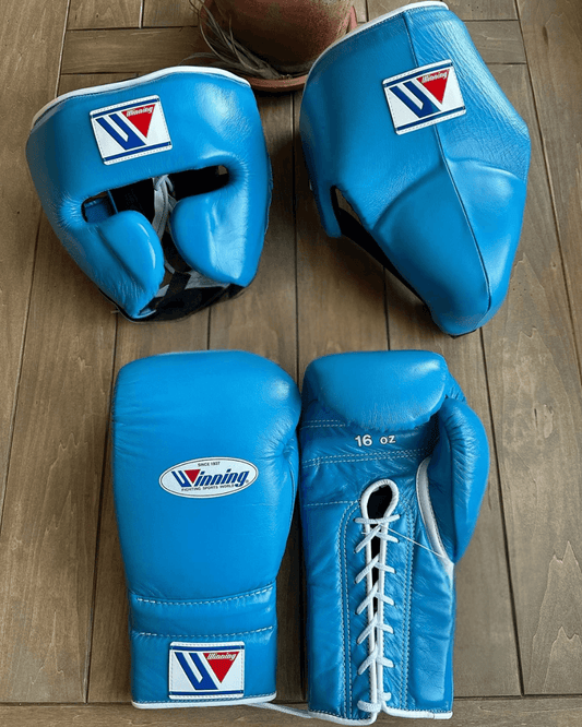 Winning Boxing Gloves Set Sky-Blue Premium Leather