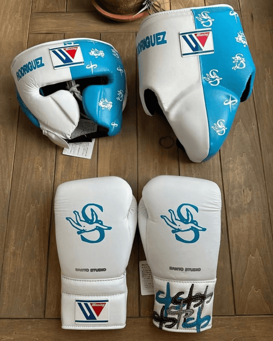 Winning Boxing Gloves Set White/Blue/Black Sparring Set