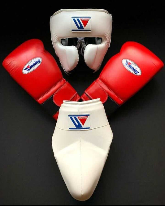 Winning Boxing Gloves Set White/Red Protective Gear