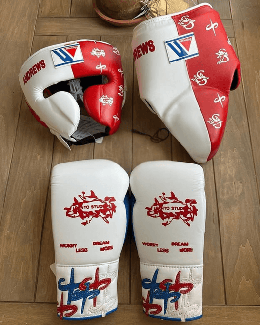 Winning Boxing Gloves Set White/Red/Blue Protective Gear