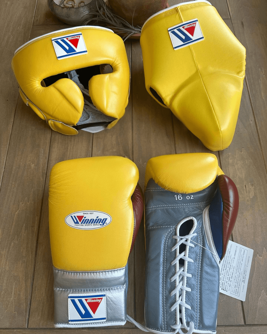 Winning Boxing Gloves Set Yellow/Grey/Brown Sparring Set