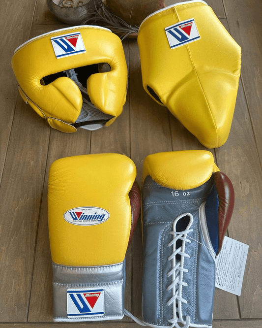 Winning Boxing Gloves Set Yellow/Grey/Brown Sparring Set