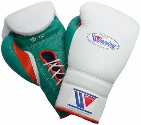 Winning Boxing Gloves White/Green/Red Heavy Bag