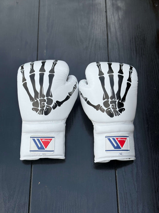 Winning Boxing Gloves White Skeleton Style Leather