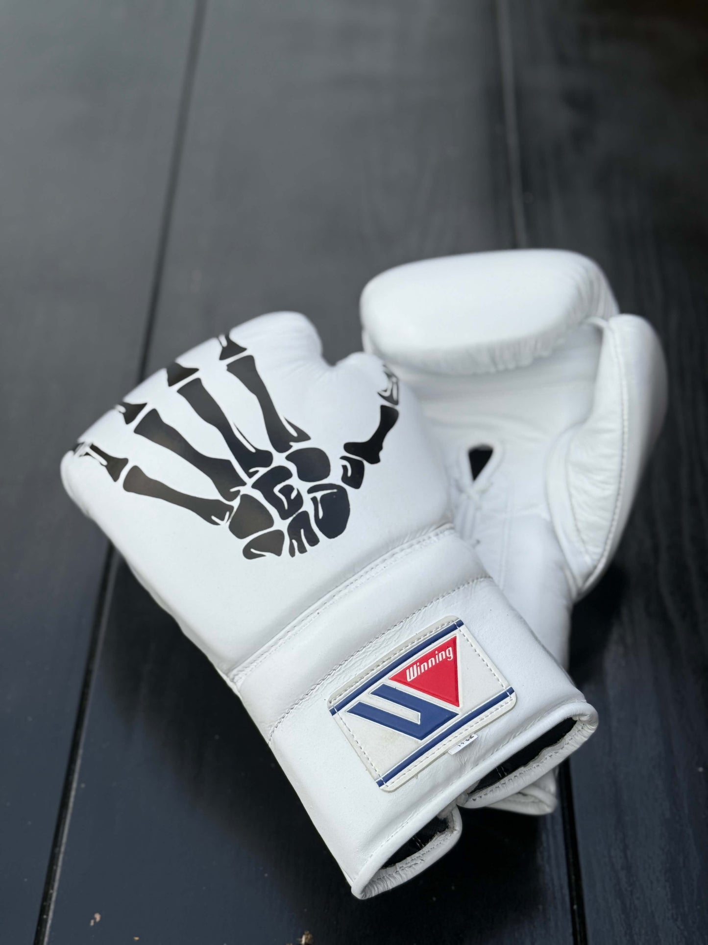 Winning Boxing Gloves White Skeleton Style Leather