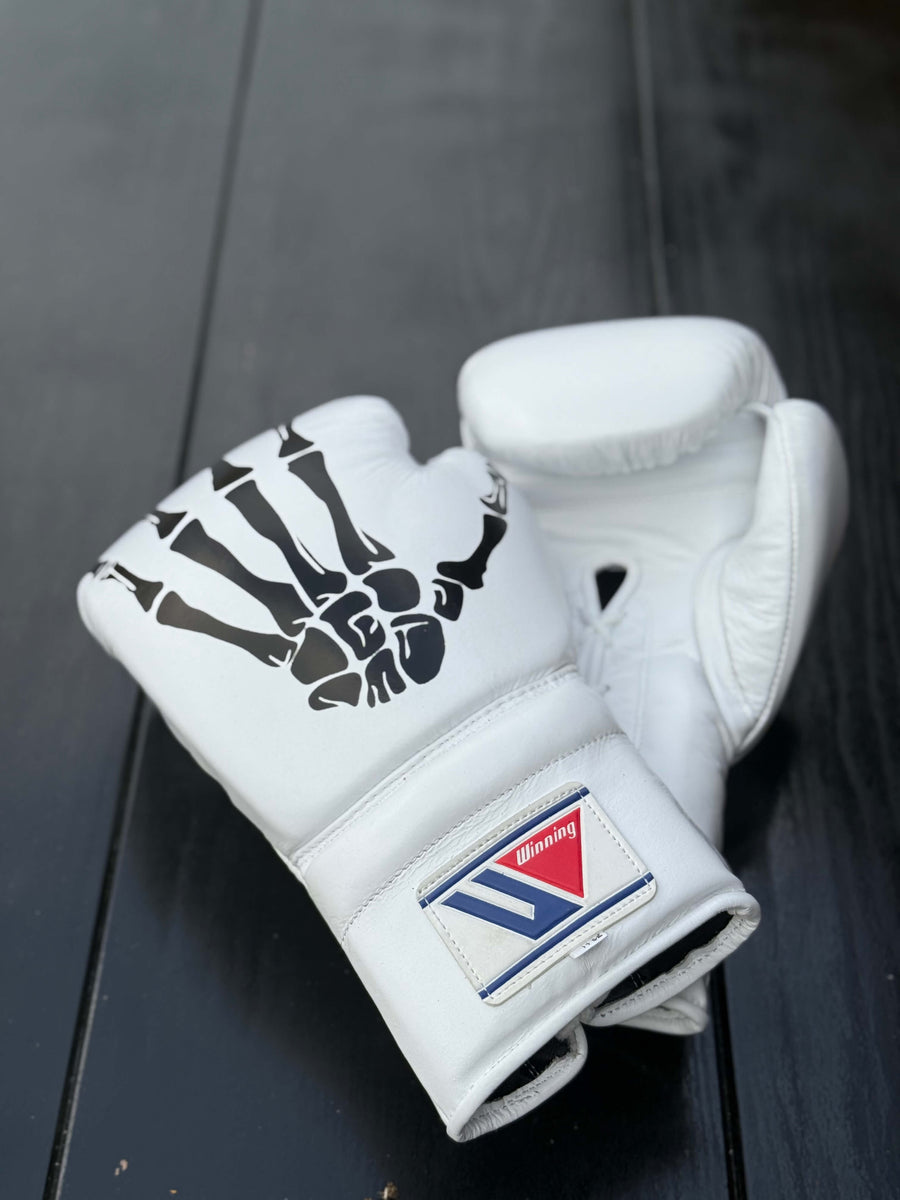 Winning Boxing Gloves White Skeleton Style Leather