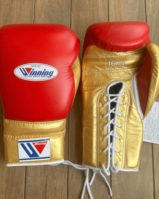 Winning Boxing Gloves Red/Gold Lace-Up 16oz