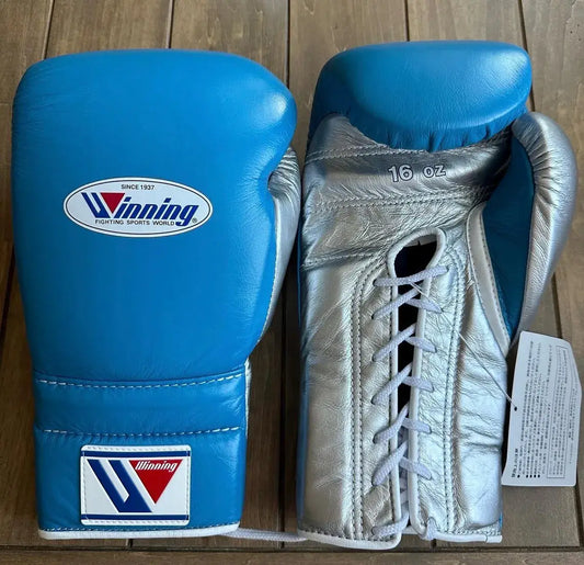 Winning Boxing Gloves Sky-Blue/Silver Leather