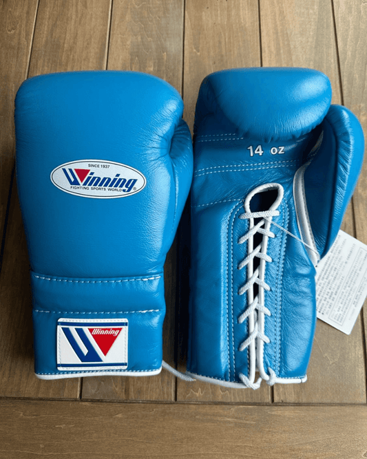 Winning Boxing Gloves Sky-Blue Lace-Up Training