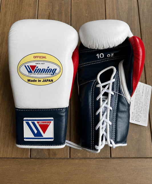 Winning Boxing Gloves White/Dark-Blue/Red Leather