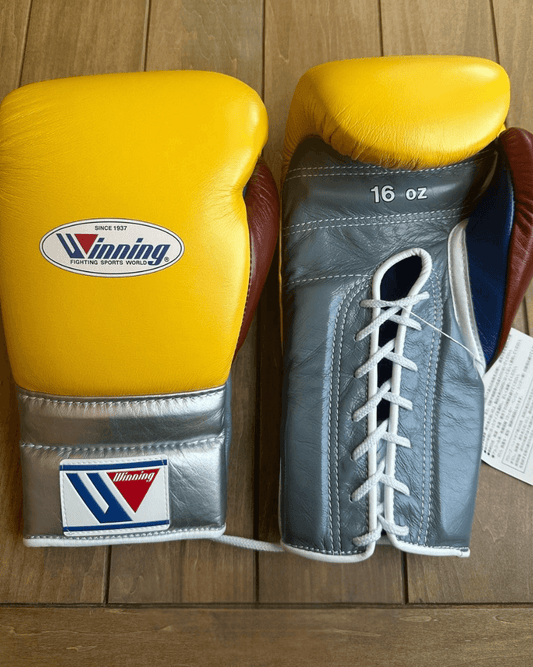 Winning Boxing Gloves Yellow/Grey/Brown Lace-Up Training