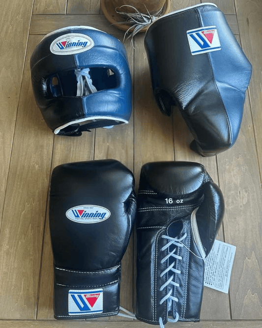 Winning Boxing Gloves Set Black Premium Leather
