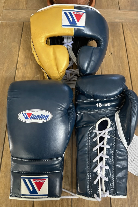 Winning Boxing Gloves Set Dark-Blue/Gold Protective Gear