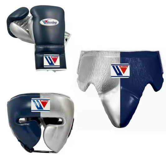 Winning Boxing Gloves Set Silver/Dark-Blue Complete Set