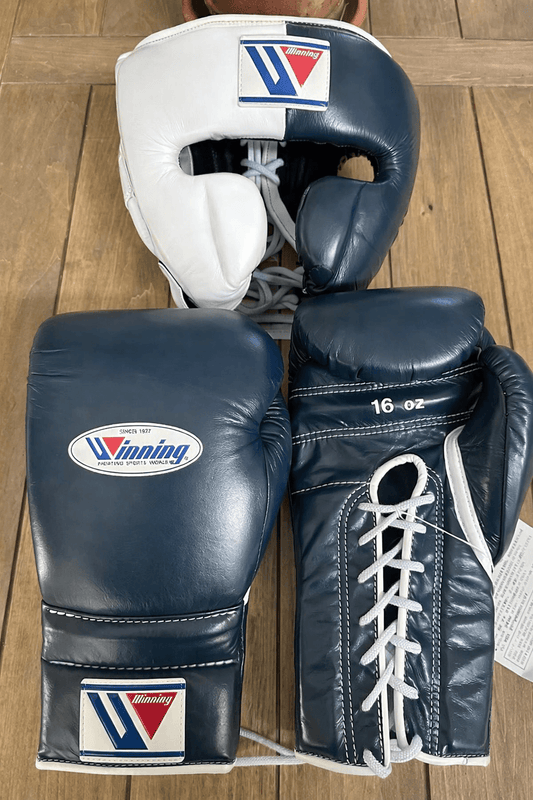 Winning Boxing Gloves Set Dark-Blue/White Premium Leather