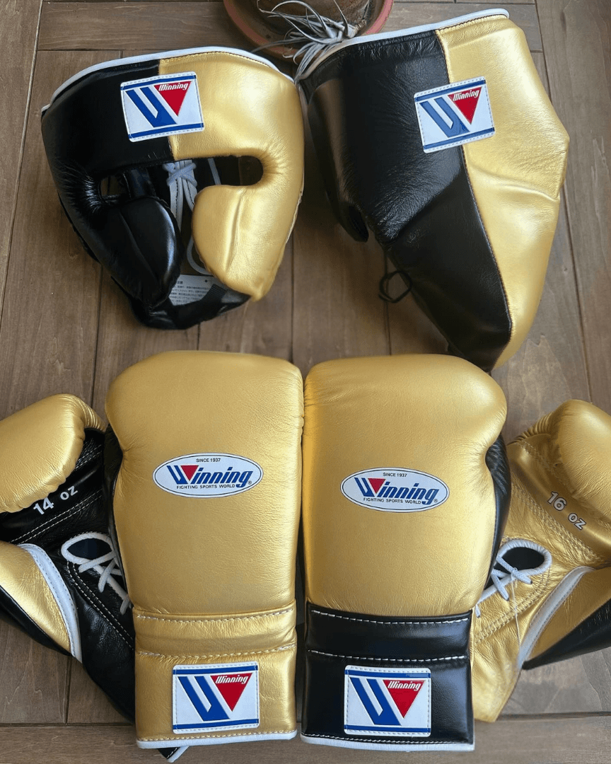 Winning Boxing Gloves Set Gold/Black Premium Leather