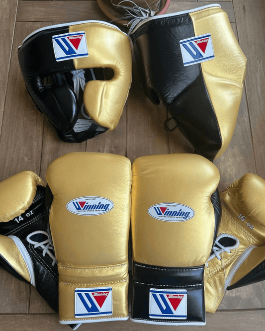 Winning Boxing Gloves Set Gold/Black Premium Leather