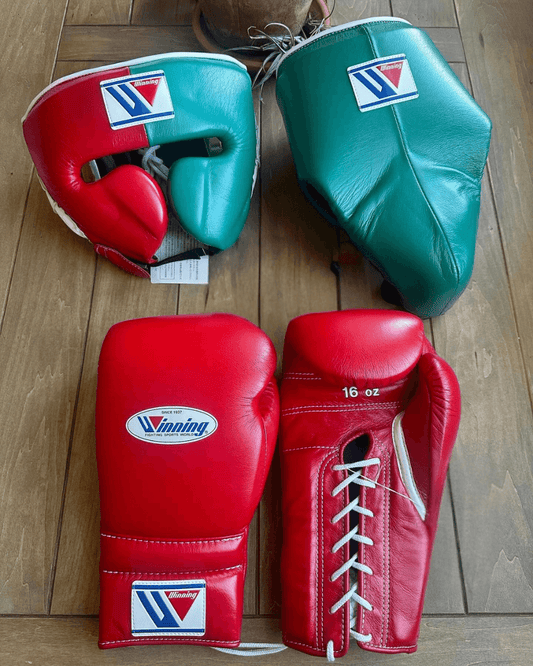 Winning Boxing Gloves Set Green/Red Premium Leather