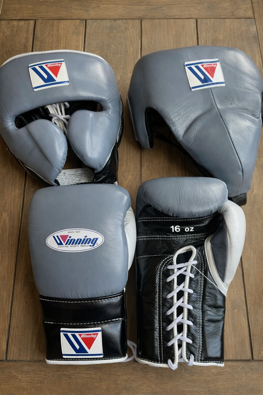 Winning Boxing Gloves Set Grey/Black/White Sparring Set
