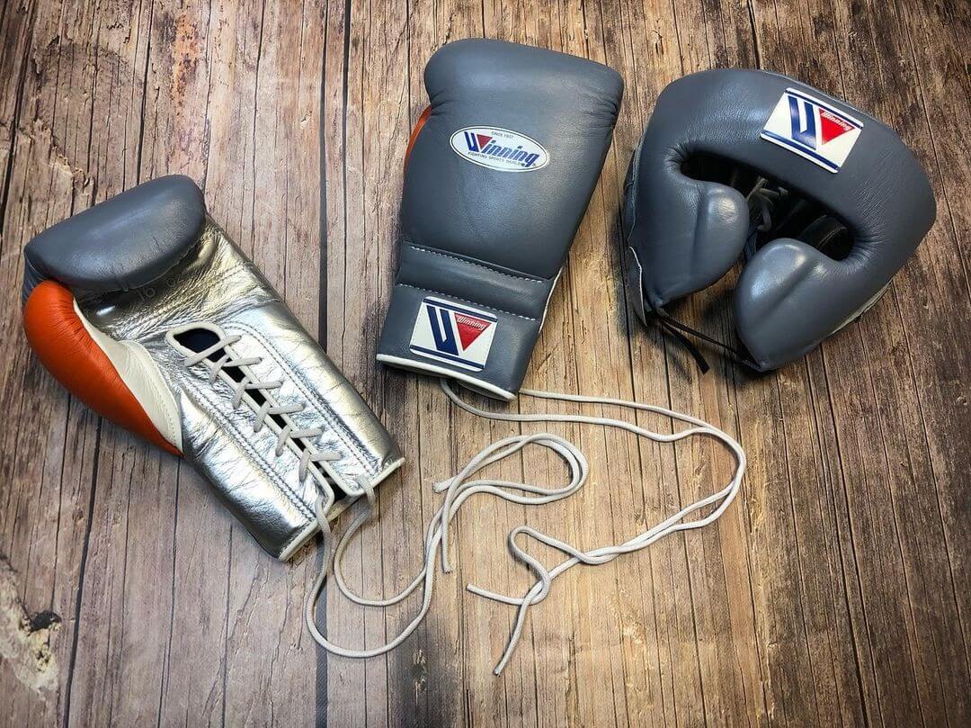 Winning Boxing Gloves Set Grey/Silver/Orange Fitness Boxing