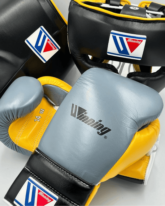 Winning Boxing Gloves Set Grey/Yellow/Black Protective Gear