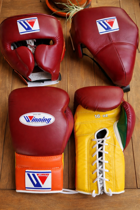 Winning Boxing Gloves Set Maroon/Yellow/Orange/Green Premium Leather