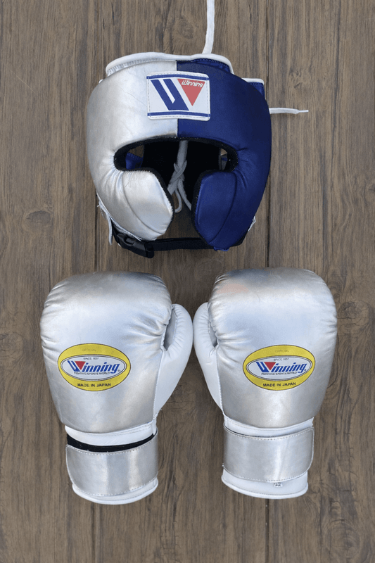 Winning Boxing Gloves Set Silver/Dark-Blue Custom Fit