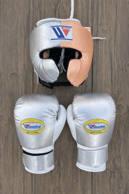 Winning Boxing Gloves Set Silver/Peach Velcro Gloves
